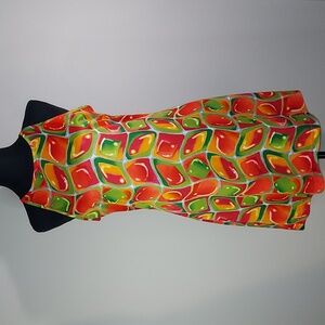 Vintage 90's Swing Red Green Geometric Sleeveless Mod Inspired Dress Size Large